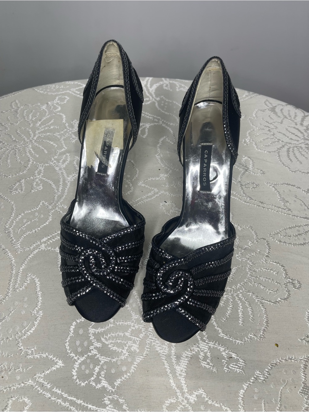 Caparros Black Embellished Open-Toe Evening Heels
